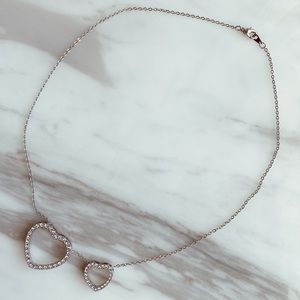 Double pave heart necklace in silver